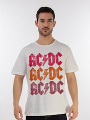 Brands In White ACDC Distressed Repeat Logo Men Music T-Shirt - Image 1 of 3