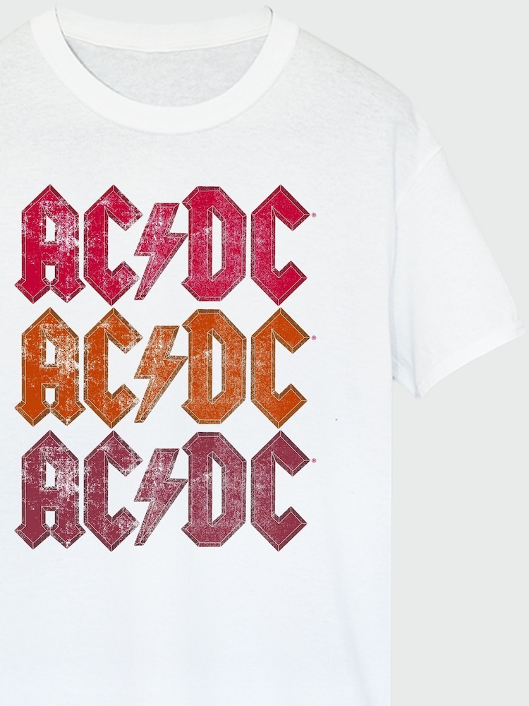 Brands In White ACDC Distressed Repeat Logo Men Music T-Shirt - Image 3 of 3
