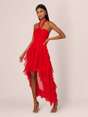 Adrianna Papell Red Mesh Halter Dress - Image 1 of 7