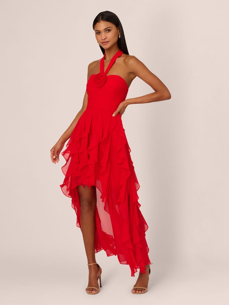 Adrianna Papell Red Mesh Halter Dress - Image 1 of 7
