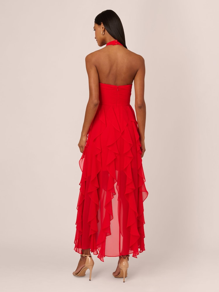 Adrianna Papell Red Mesh Halter Dress - Image 2 of 7