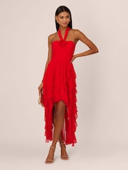 Adrianna Papell Red Mesh Halter Dress - Image 3 of 7