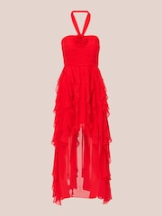 Adrianna Papell Red Mesh Halter Dress - Image 6 of 7