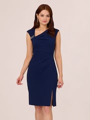 Adrianna Papell Blue Knit Crepe Short Dress - Image 1 of 7