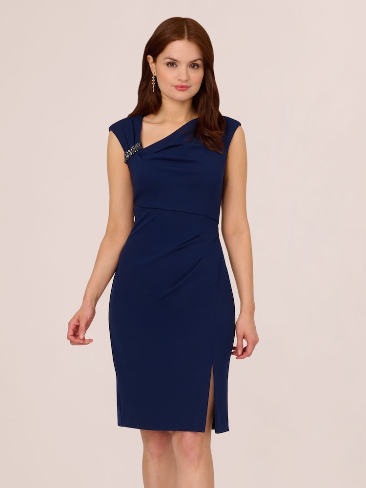 Adrianna Papell Blue Knit Crepe Short Dress - Image 1 of 7