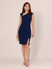 Adrianna Papell Blue Knit Crepe Short Dress - Image 3 of 7