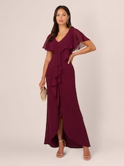 Adrianna Papell Studio Red Crepe And Chiffon Gown - Image 3 of 7