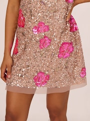 Adrianna Papell Pink Beaded Trapeze Dress - Image 4 of 7