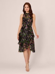 Adrianna Papell Bedrucktes Midi-Kleid mit Neckholder in Schwarz - Bild 3 von 7