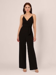Adrianna Papell Surplice Tie Front Black Jumpsuit - Image 1 of 7
