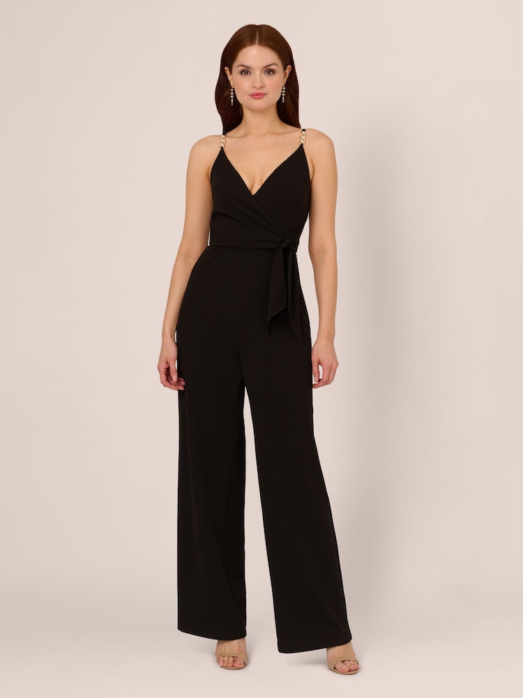 Adrianna Papell Surplice Tie Front Black Jumpsuit - Image 1 of 7