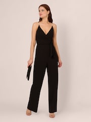 Adrianna Papell Surplice Tie Front Black Jumpsuit - Image 3 of 7