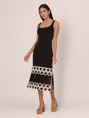 Adrianna by Adrianna Papell Crochet Sheath Midi Black Dress - Image 1 of 7