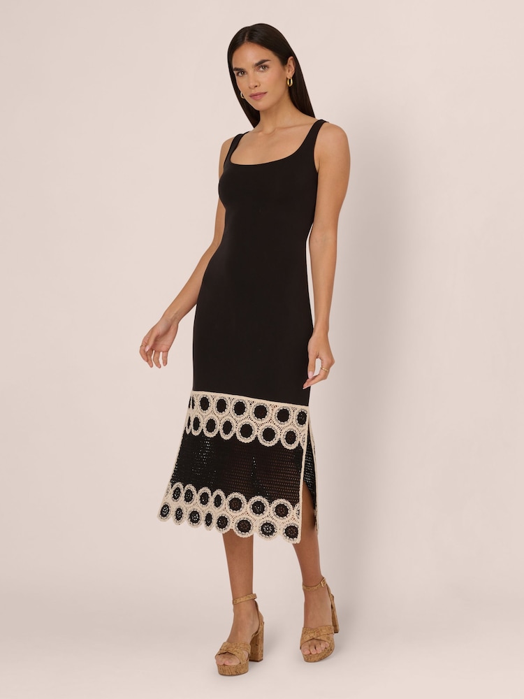 Adrianna by Adrianna Papell Crochet Sheath Midi Black Dress - Image 1 of 7