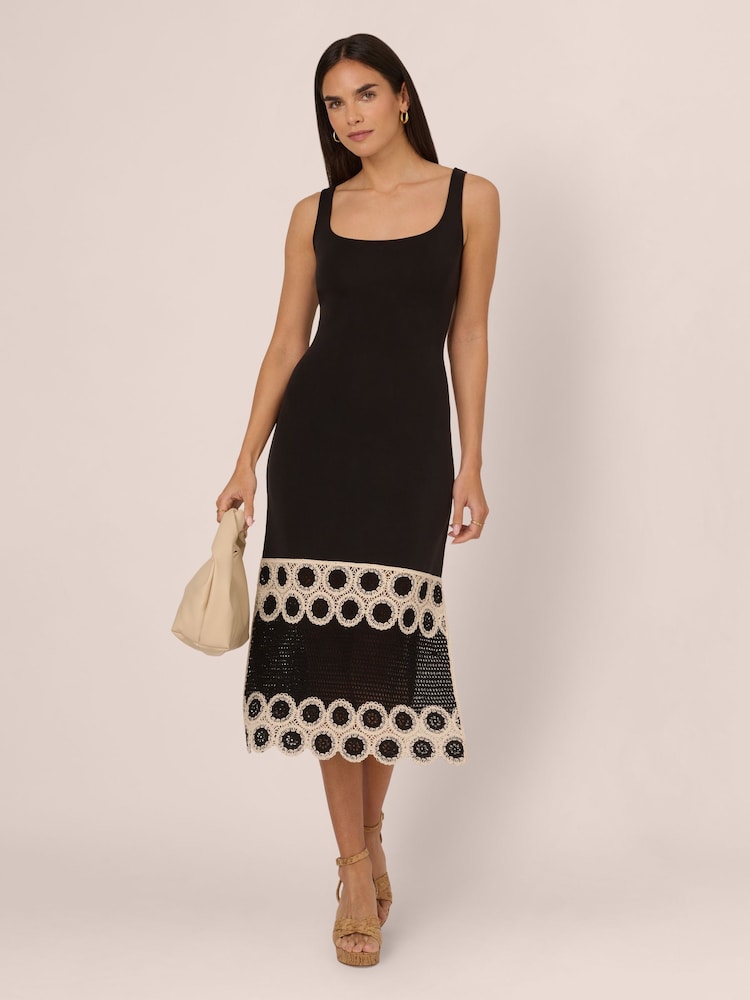 Adrianna by Adrianna Papell Crochet Sheath Midi Black Dress - Image 3 of 7