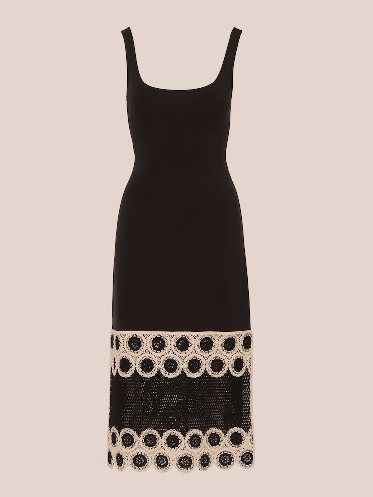 Adrianna by Adrianna Papell Crochet Sheath Midi Black Dress - Image 6 of 7