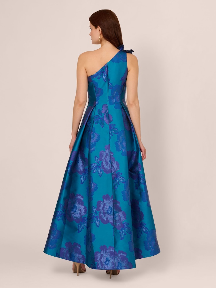 Adrianna Papell Blue Floral Jacquard High Low Dress - Image 2 of 7 Adrianna Papell Blue Floral Jacquard High Low Dress - Image 2 of 7