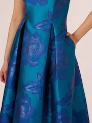 Adrianna Papell Blue Floral Jacquard High Low Dress - Image 4 of 7