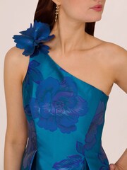 Adrianna Papell Blue Floral Jacquard High Low Dress - Image 5 of 7