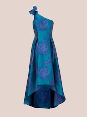 Adrianna Papell Blue Floral Jacquard High Low Dress - Image 6 of 7