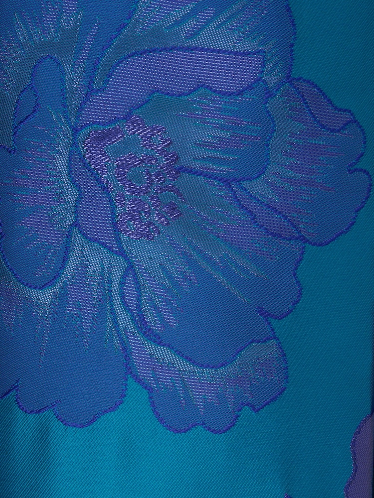 Adrianna Papell Blue Floral Jacquard High Low Dress - Image 7 of 7 Adrianna Papell Blue Floral Jacquard High Low Dress - Image 7 of 7