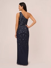 Adrianna Papell Blue One Shoulder Bead Long Dress - Image 2 of 7