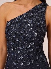 Adrianna Papell Blue One Shoulder Bead Long Dress - Image 4 of 7