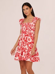 Adrianna Papell Orange Printed Short Dress - Image 1 of 7