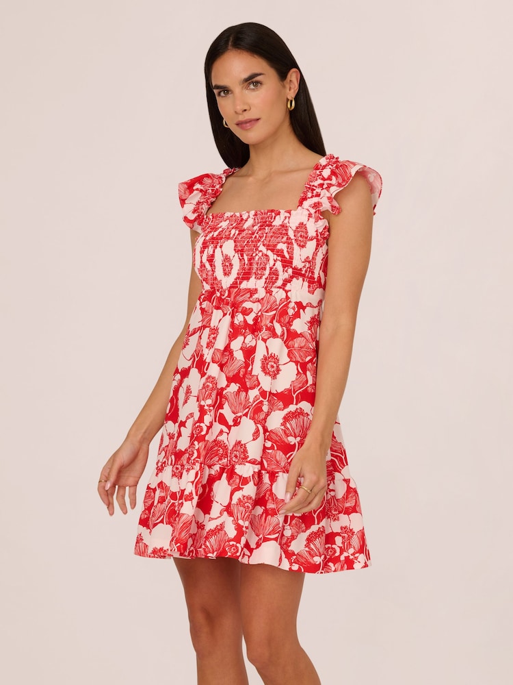 Adrianna Papell Orange Printed Short Dress - Image 1 of 7