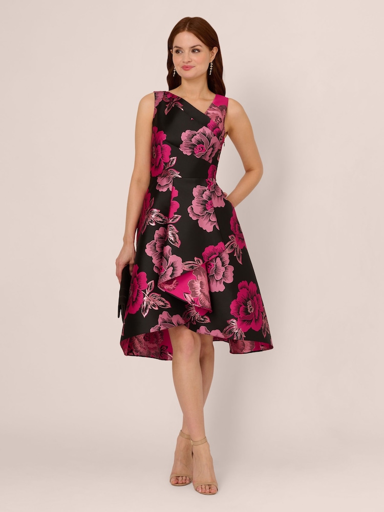 Adrianna Papell Floral Jacquard Black Dress - Image 1 of 7 Adrianna Papell Floral Jacquard Black Dress - Image 1 of 7