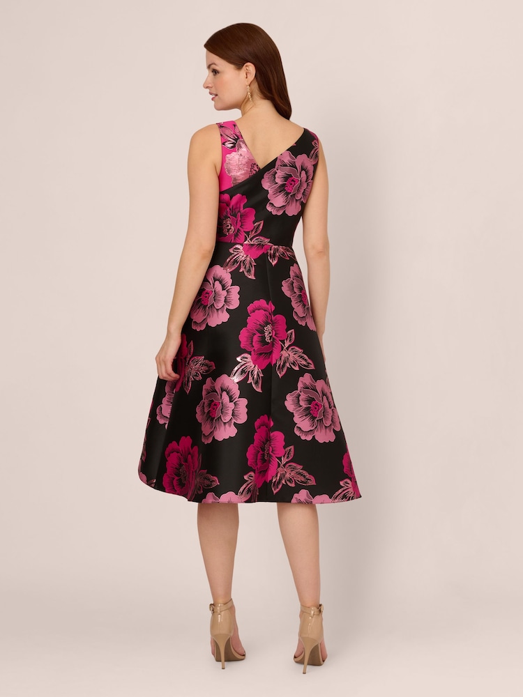 Adrianna Papell Floral Jacquard Black Dress - Image 2 of 7 Adrianna Papell Floral Jacquard Black Dress - Image 2 of 7