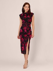 Adrianna Papell Print Mesh Black Dress - Image 1 of 7