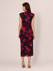 Adrianna Papell Print Mesh Black Dress - Image 2 of 7