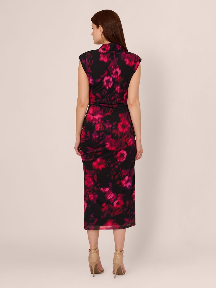 Adrianna Papell Print Mesh Black Dress - Image 2 of 7