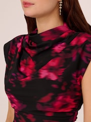 Adrianna Papell Print Mesh Black Dress - Image 4 of 7