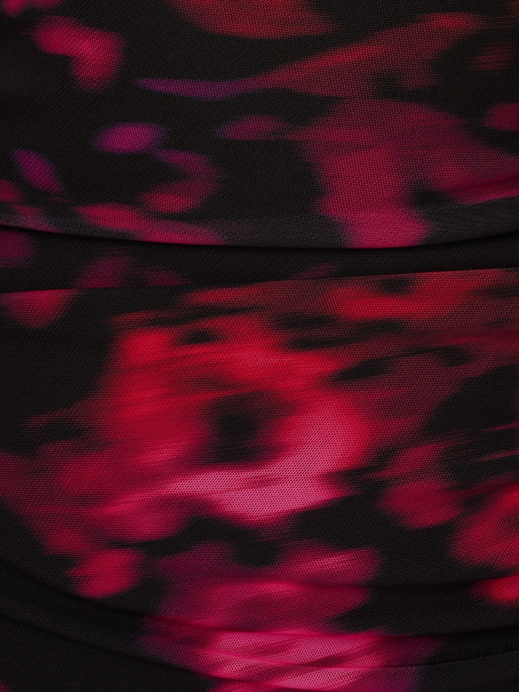 Adrianna Papell Print Mesh Black Dress - Image 7 of 7