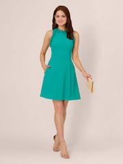 Adrianna Papell Green Crepe Midi Dress - Image 3 of 7