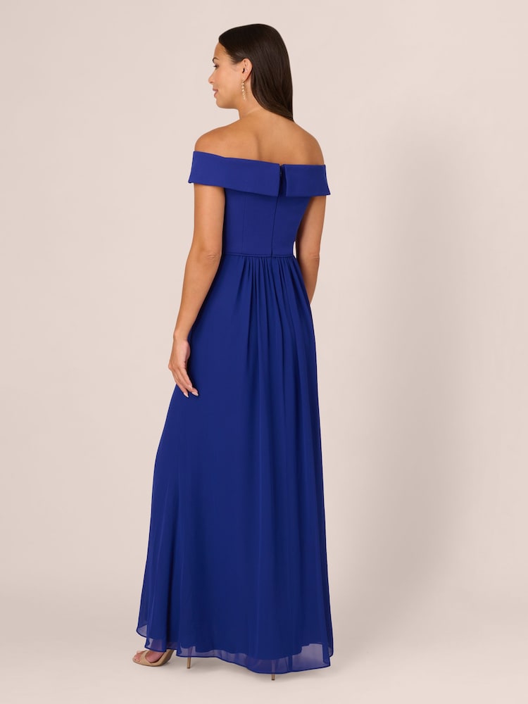 Adrianna Papell Blue Crepe Chiffon Gown - Image 2 of 7 Adrianna Papell Blue Crepe Chiffon Gown - Image 2 of 7
