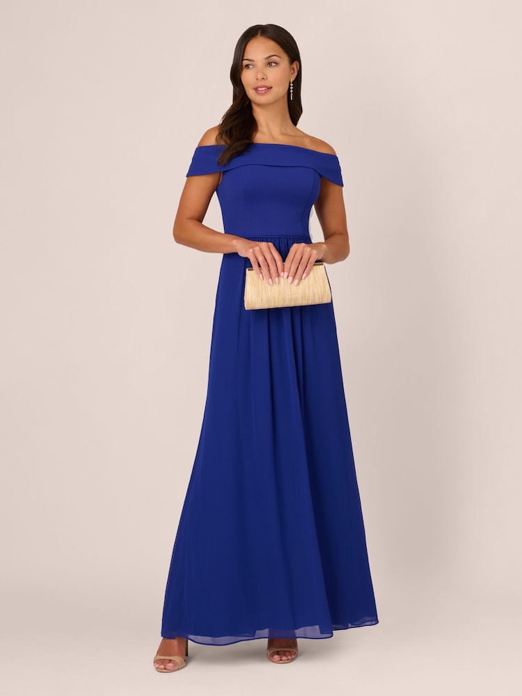 Adrianna Papell Blue Crepe Chiffon Gown - Image 3 of 7