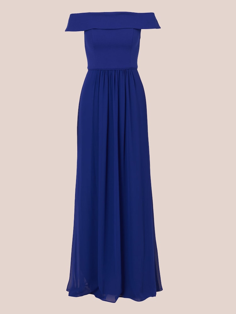 Adrianna Papell Blue Crepe Chiffon Gown - Image 6 of 7