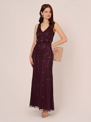 Adrianna Papell Studio Red Beaded Blouson Long Dress - Image 2 of 7