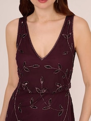 Adrianna Papell Studio Red Beaded Blouson Long Dress - Image 4 of 7