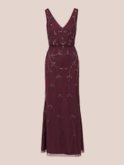 Adrianna Papell Studio Red Beaded Blouson Long Dress - Image 6 of 7