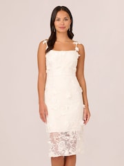 Adrianna Papell Embroidered Lace Midi White Dress - Image 1 of 7