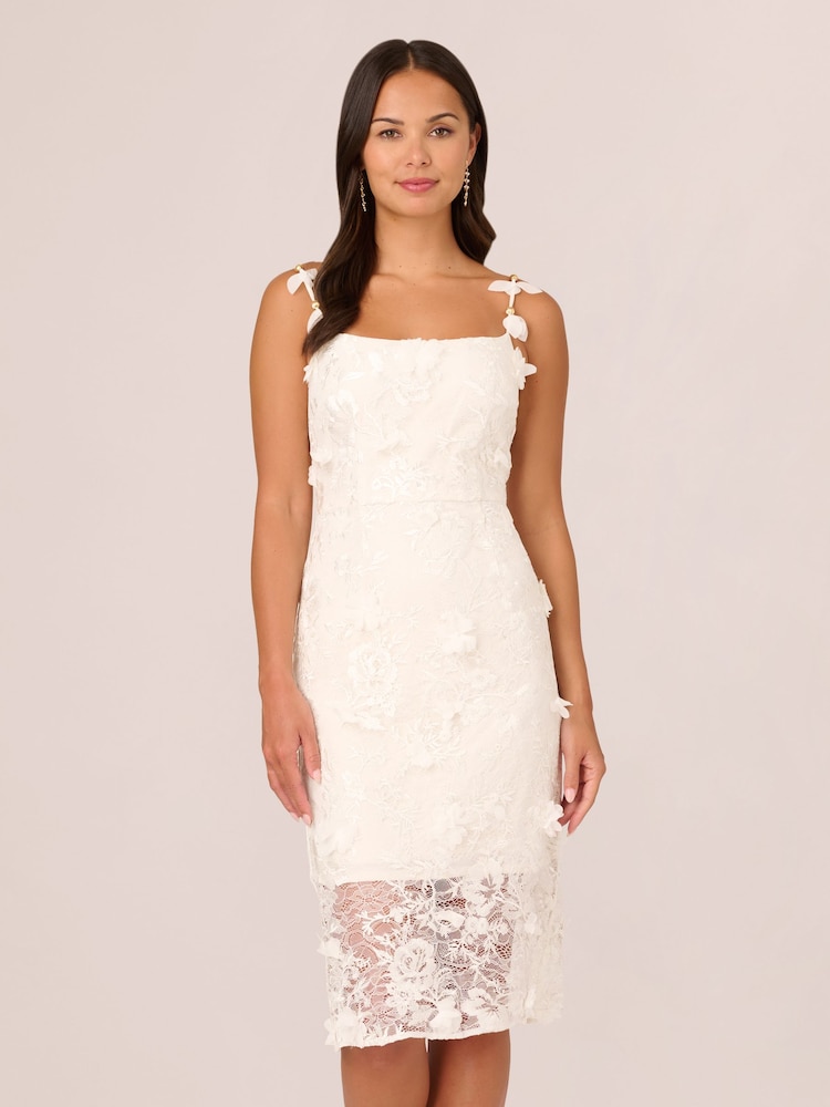 Adrianna Papell Embroidered Lace Midi White Dress - Image 1 of 7