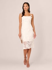 Adrianna Papell Embroidered Lace Midi White Dress - Image 3 of 7