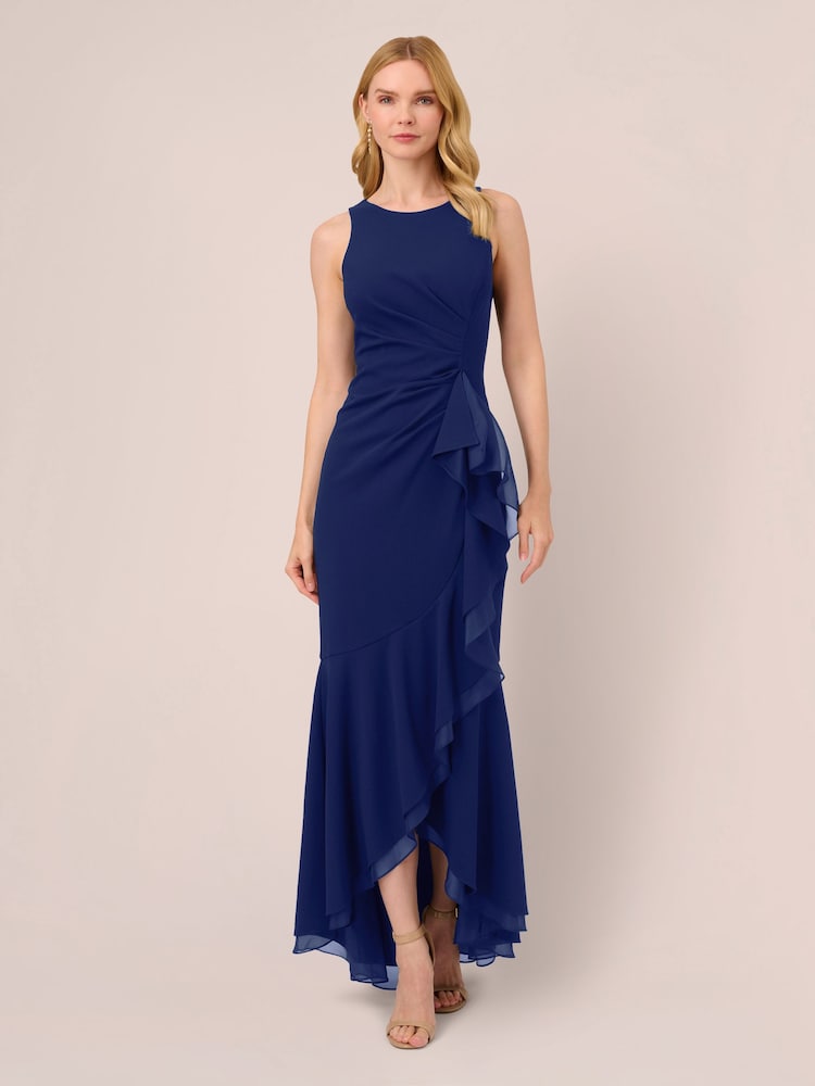 Adrianna Papell Ruffle Crepe Halter Gown - Image 1 of 5