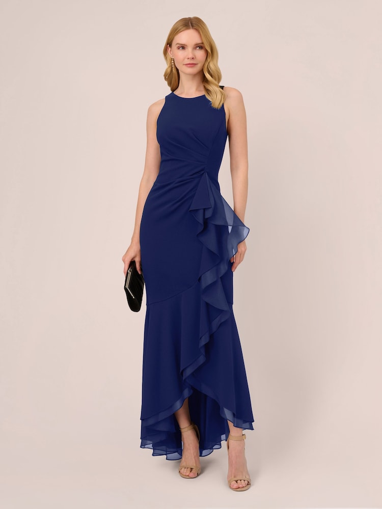 Buy Adrianna Papell Blue Ruffle Crepe Halter Gown from Next USA
