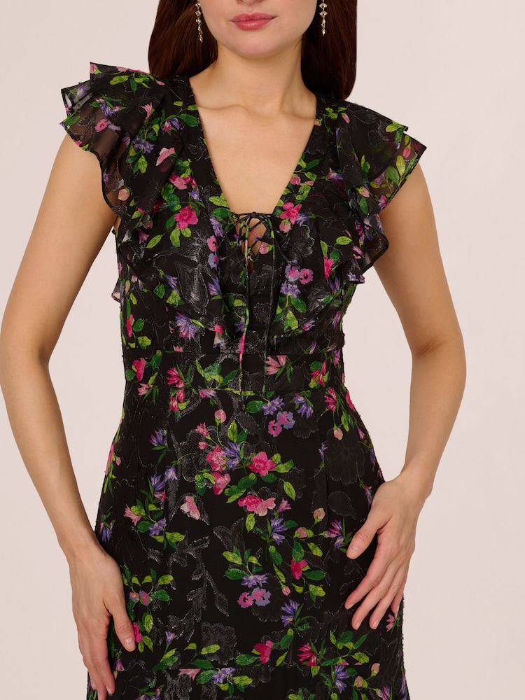 Adrianna Papell Flutter Tiered Chiffon Black Gown - Image 4 of 7
