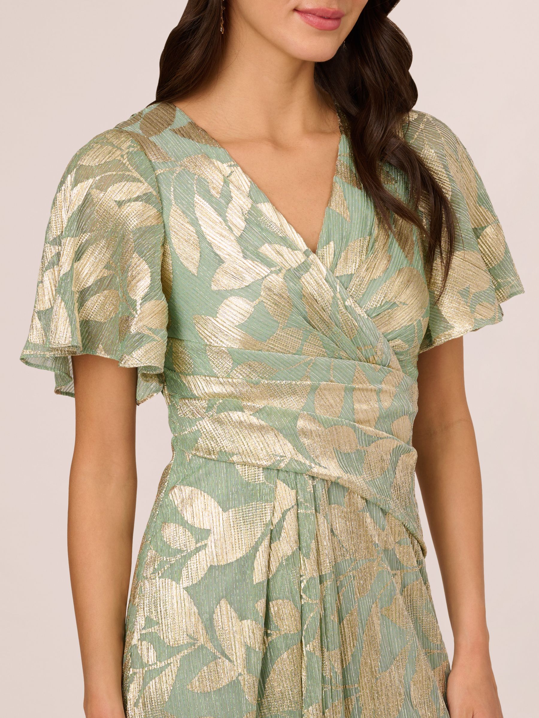 Buy Adrianna Papell Green Foil Leaf Draped Gown from Next